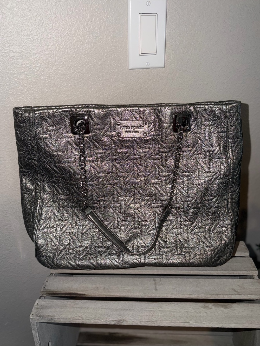 kate spade Metallic Silver Quilted Tote Bag